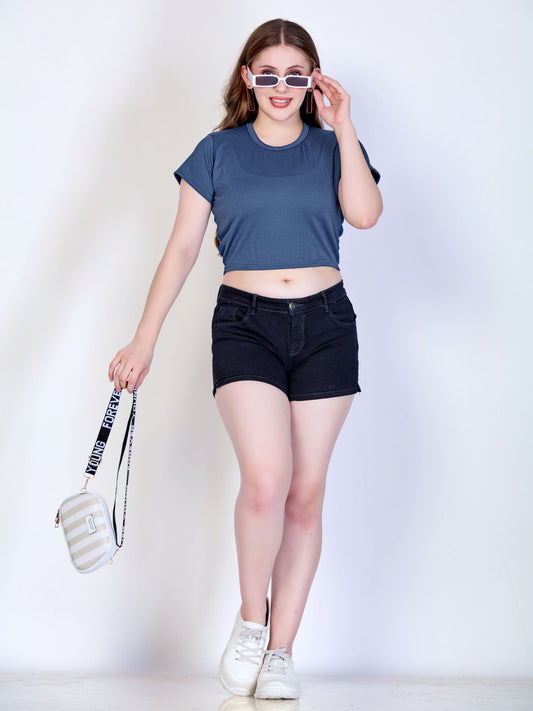 Ribbed Crop Top : Deep Blue