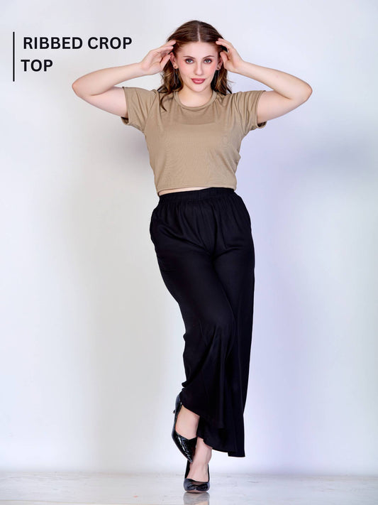 Ribbed Crop Top : Beige