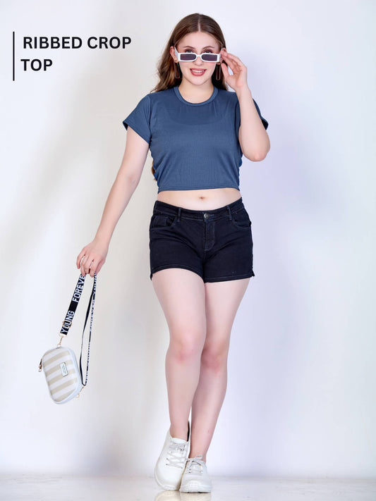 Ribbed Crop Top : Deep Blue